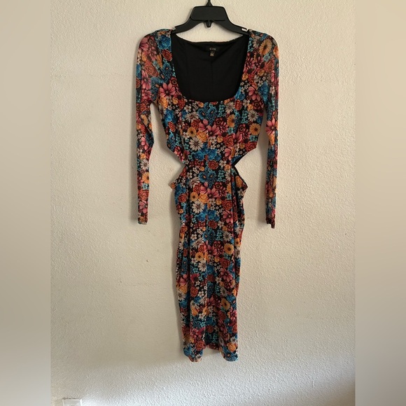 AFRM Bohemian Women’s Multicolor Floral Mesh Midi Body-con Cut Out Dress S - Picture 5 of 16